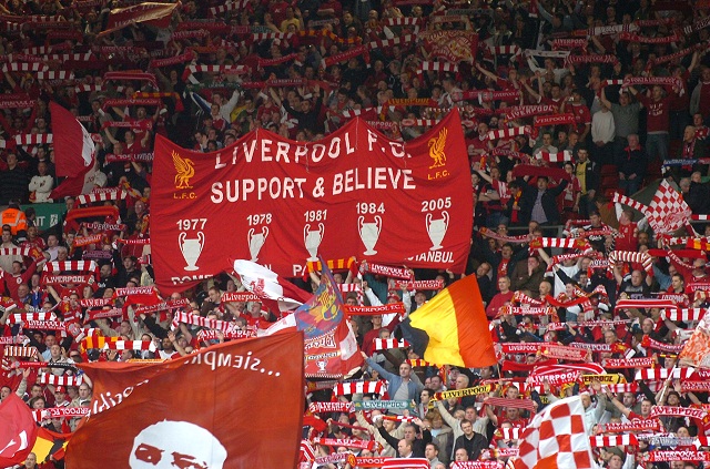 Pic Colin Lane Liverpool vs Chelsea Champions league..The Kop in full colour