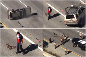 KAO NA FILMU: Navijač bežao od policije, vozio bez točka, dok se nije prevrnuo! (VIDEO)