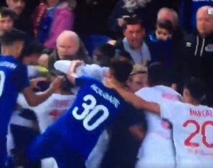 SVET BRUJI: Tuča igrača Evertona i Liona, igrači se zabezeknuli kada se umešao navijač sa detetom! (VIDEO)