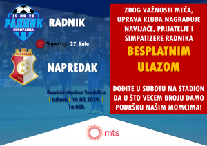 BORBA ZA PLEJ-OF: Radnik u Surdulici uz besplatan ulaz dočekuje Napredak