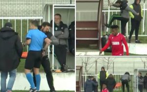 BIVŠI FUDBALER PARTIZANA IZAZVAO NEVIĐENI SKANDAL: Volkov vređao i gurao sudiju, pa zbog crvenog kartona bacao klupu! (VIDEO)