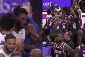 NBA: Nezapamćen haos! Lebron udario Stjuarta, igrač Deotroita besan i krvav jurio da ga bije – držalo ga 10 ljudi! (VIDEO)