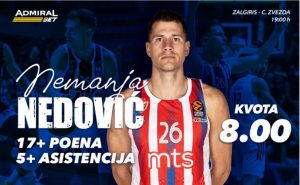 NAJBOLJE KVOTE U ADMIRALBETU: Nedović, Vildoza i Dobrić mogu da vam donesu mnogo protiv Žalgirisa!