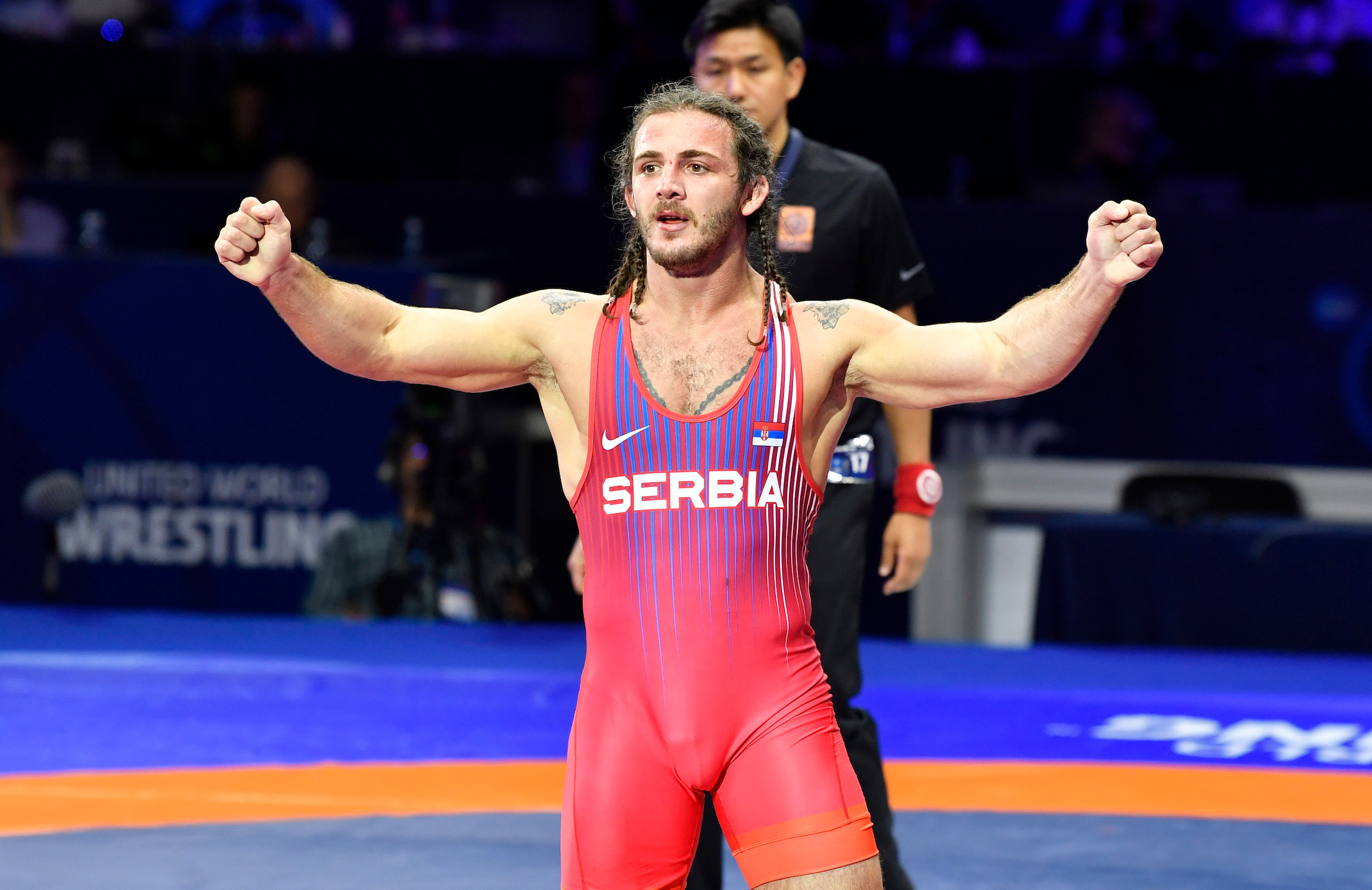 (SP)SERBIA BELGRADE WRESTLING WORLD CHAMPIONSHIPS Serbia's Zurab Datunashvili (R) and Denmark's Turpan Ali Alvievich Bisultanov[2022 09 11] 018