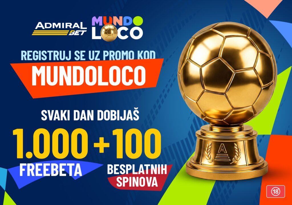 SAMO U ADMIRALBETU – ČAK 40 DANA BONUSA TOKOM MUNDIJALA  Do 40.000 dinara freebeta i 4.000 besplatnih spinova za nove igrače!